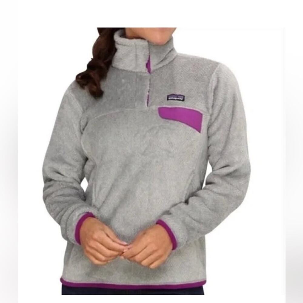 Patagonia Gray and Purple Quarter-Zip Pullover Large